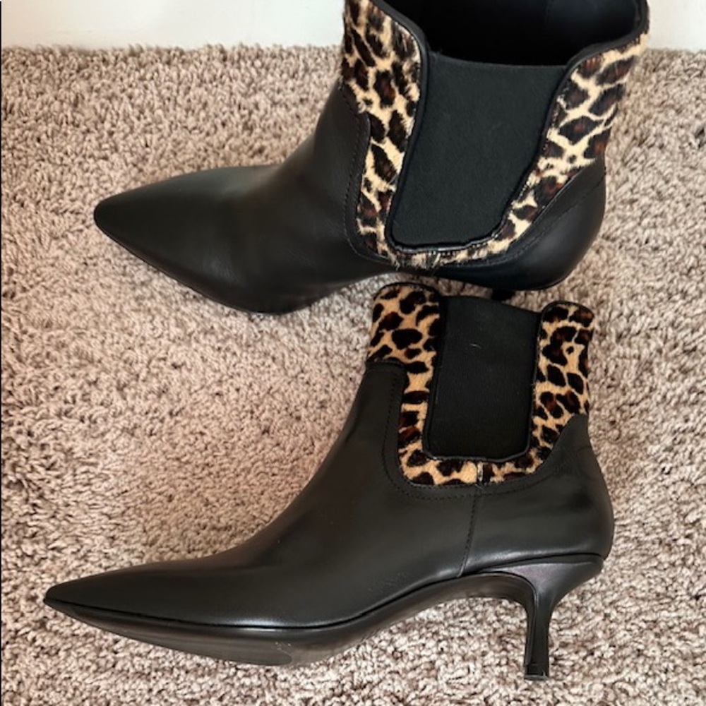 Napoleoni Leather Women’s Ankle Boots With Animal Print Trim.